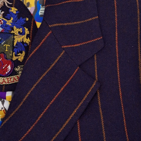 Robert Graham Blazer Mens L Wool Navy Blue Orange Pinstripe Guitar Lining Jacket - Picture 6 of 11